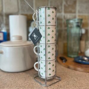 NWT Leaf & Bean Boston Warehouse 4oz Shamrock Stacking Espresso Coffee Mugs